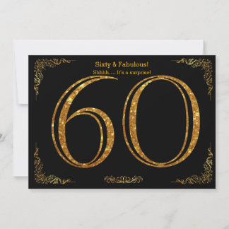 60. Geburtstagsfeier,Gatsby-Styl,Schwarzer Glitzer Einladung