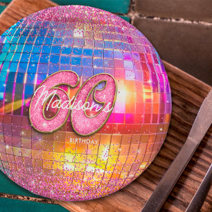 60. Geburtstagsfeier Gold Pink Glitter Disco Kugel Pappteller