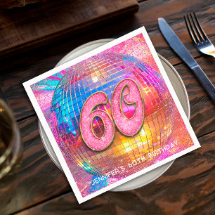 60. Geburtstagsfeier Gold Pink Glitter Disco-Kugel Serviette