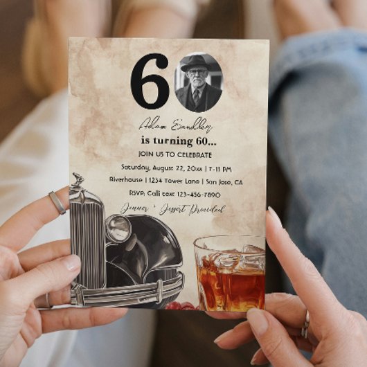 60. Geburtstagsfeier | Oldtimer-Auto & Whiskey Einladung