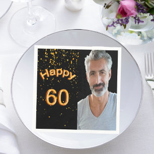 60. Geburtstagsfeier Schwarz Gold Foto Serviette