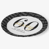 60. Geburtstagsfeier Schwarz Gold Pappteller (Schrägansicht)