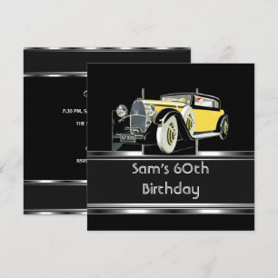 60. Geburtstagsfeier schwarzes Vintage-Auto Männer Einladung