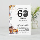 60. Geburtstagsfeier, Whisky und Getränke Einladung (Stehend Vorderseite)