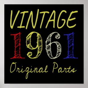 60. Geburtstagsgeschenk Vintage 1961 Originalteile Poster