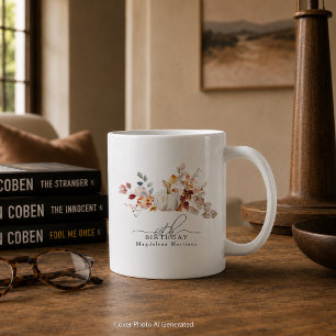 60. Geburtstagsgeschenk Weiße Kürbis Herbstblumen Kaffeetasse