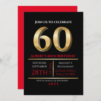 60. Geburtstagsgoldschwarze Party Einladung