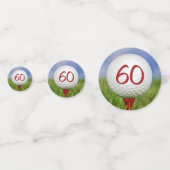 60. Geburtstagsgolfball auf rotem Tee Konfetti (Rückseiten)
