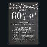 60. Geburtstagskarte Einladung<br><div class="desc">60. Geburtstag Einladung Chalkboard Hintergrund mit String Lights.Schwarz und Weiß. 13. 15. 16. 18. 20. 21. 30. 40. 50. 60. 70. 80. 90. 100. Jegliches Alter. Erwachsener Geburtstag. Geburtstagsparty von Frauen oder Männern. Für weitere Anpassungen klicken Sie bitte auf die Schaltfläche "Anpassen" und verwenden Sie unser Designwerkzeug, um diese Vorlage...</div>