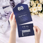 60. Geburtstagsnacht blaue silberne uAwg All In One Einladung<br><div class="desc">Ein marineblauer Hintergrund. Die blaue Farbe ist ungleichmäßig. Personalisieren und hinzufügen von Namen,  Party,  UAWG,  Rücksendeadresse und Namen. Nummer 60 ist mit einem Ballon-Stil Schriftart in Imitats Silber geschrieben.</div>