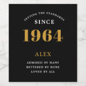 60. Geburtstagsname 1964 Black Gold Elegant Chic Weinetikett (Einzelnes Label)