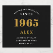 60. Geburtstagsname 1966 Black Gold Elegant Chic Schaumweinetikett (Einzelnes Label)