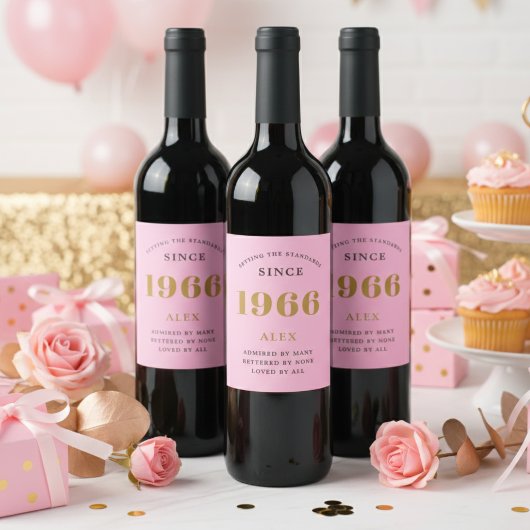 60. Geburtstagsname 1966 Pink Gold Elegant Chic Weinetikett