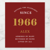 60. Geburtstagsname 1966 Red Gold Elegant Chic Weinetikett (Einzelnes Label)
