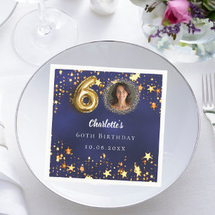 60. Geburtstagsnavy blauen goldenen Sterne Foto Serviette
