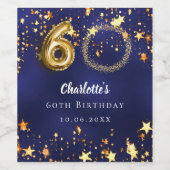 60. Geburtstagsnavy blauen goldenen Sterne Foto Weinetikett (Einzelnes Label)