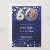 60. Geburtstagsnavy blauen Silberstars Foto Einladung (Vorderseite)