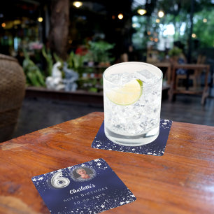 60. Geburtstagsnavy blauen Silberstars Foto Rechteckiger Pappuntersetzer