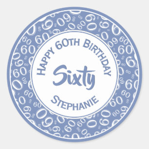 60. Geburtstagsnummer Muster 60 Blau und Weiß Runder Aufkleber