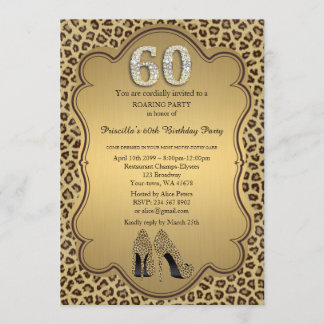 60. Geburtstagsparty 60., Cheetah High Heels Shoes Einladung