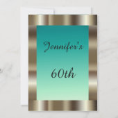 60. Geburtstagsparty Aquamarine Goldrahmen Einladung (Rückseite)