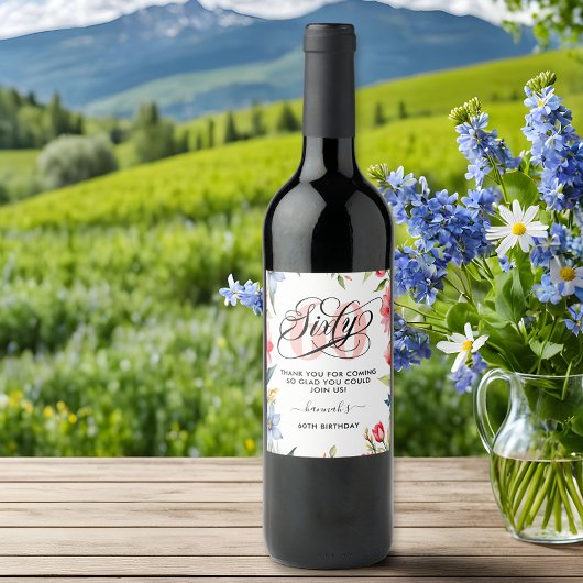 60. Geburtstagsparty Aquarell Floral Weinetikett