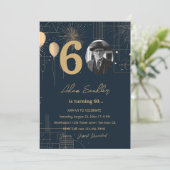 60. Geburtstagsparty Ballons und Feuerwerk Einladung (Stehend Vorderseite)