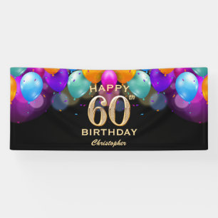 60. Geburtstagsparty Black and Gold Ballons Banner