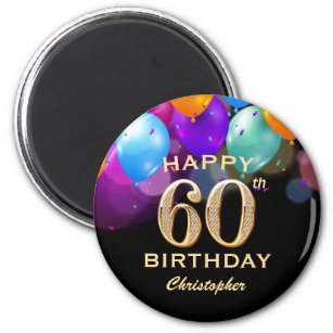 60. Geburtstagsparty Black and Gold Ballons Magnet