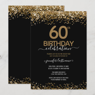 60. Geburtstagsparty Black and Gold Einladung