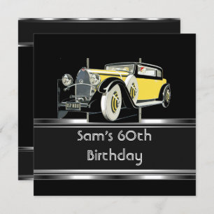 60. Geburtstagsparty Black Vintage Car Mans Einladung
