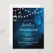 60. Geburtstagsparty blauer Mond Lichtsaiten Einladungspostkarte (Vorne/Hinten)