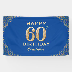 60. Geburtstagsparty Blue and Gold Glitzer Frame Banner