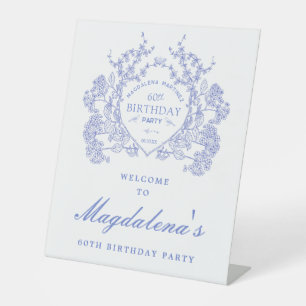 60. Geburtstagsparty Blue Floral Wappen Willkommen Sockelschild