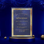 60. Geburtstagsparty Blue Gold Konfetti Sprinkle Einladung<br><div class="desc">Eine trendige,  moderne 60. Geburtstagsfeier Einladungskarte für Männer,  Typ,  Männer. Ein dunkelblauer,  marineblauer Hintergrund. Die blaue Farbe ist ungleichmäßig. Mit einem goldenen Rahmen und goldenen Konfetti-Imitat sprinkle,  goldfarbene Buchstaben. Vorlagen für Ihre Party-Informationen. Zurück: blauer Hintergrund mit Konfetti sprinkle.</div>