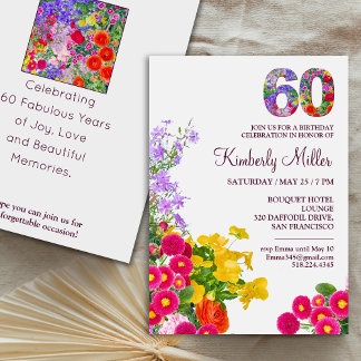 60. Geburtstagsparty Blumengeschmack modern 60 Jah Einladung