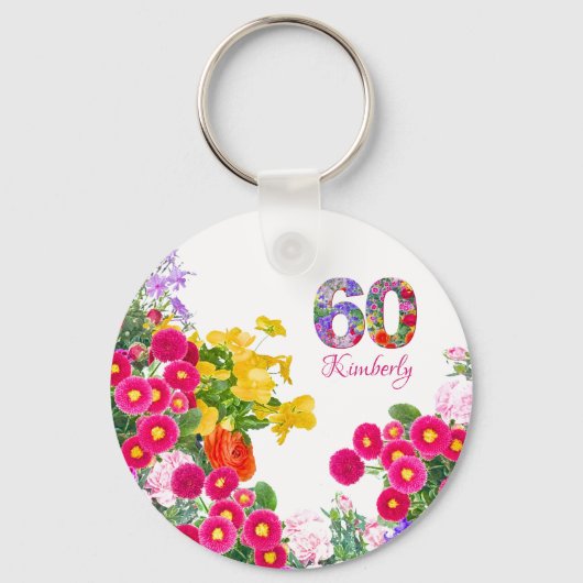 60. Geburtstagsparty Blumenstrauß Schlüsselanhänge Schlüsselanhänger (Vorderseite)