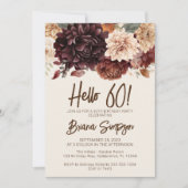 60. Geburtstagsparty Brown Beige Elfenbeinblume Einladung (Vorderseite)