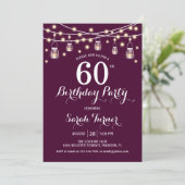 60. Geburtstagsparty - Burgund Einladung (Stehend Vorderseite)