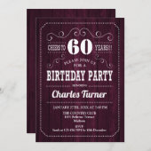 60. Geburtstagsparty - Burgund-Holzmuster Einladung (Vorne/Hinten)