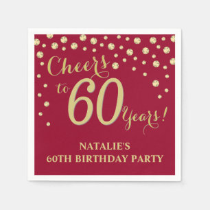 60. Geburtstagsparty Burgundy Red und Gold Diamond Serviette