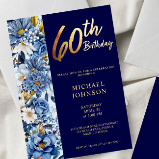 60. Geburtstagsparty der Blue Floral Einladung