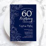 60. Geburtstagsparty der Marine White Floral Einladung<br><div class="desc">Einladung zur 60. Geburtstagsfeier der Marine mit weißer Blüte. Minimalistisches modernes Design mit botanischen Kontur Zeichnungen Akzente und Typografie Drehbuch Schriftart. Einfache,  trendige Einladungskarte für eine stilvolle Damenfeier. Kann für jedes Alter angepasst werden. Gedruckte Zazzle Einladungen oder Sofortdownload digitalen druckbaren Vorlage.</div>