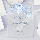 60. Geburtstagsparty Dusty Blue Floral<br><div class="desc">Elegante blaue Rose floral 60. Geburtstag Acryleinladung.</div>