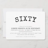 60. Geburtstagsparty einfach modern minimalschwarz Einladung (Vorderseite)