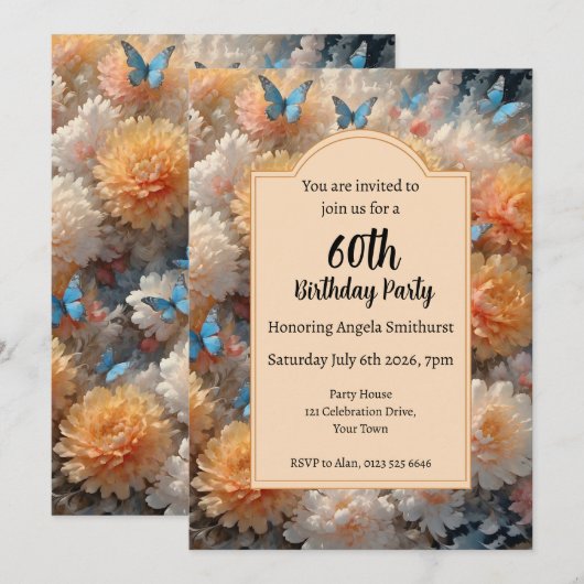 60. Geburtstagsparty Einladung (Vorne/Hinten)