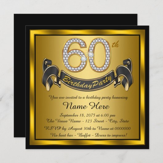 60. Geburtstagsparty Einladung (Vorne/Hinten)