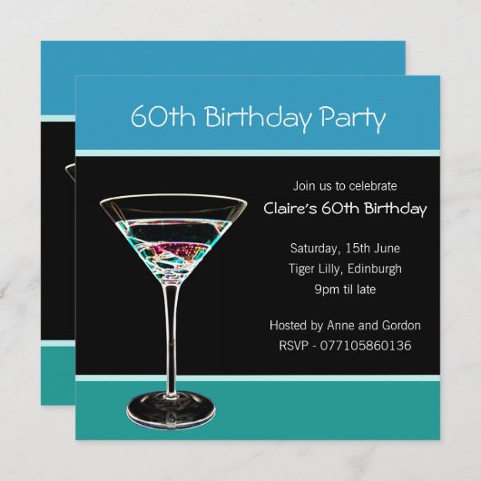 60. Geburtstagsparty Einladung (Vorne/Hinten)