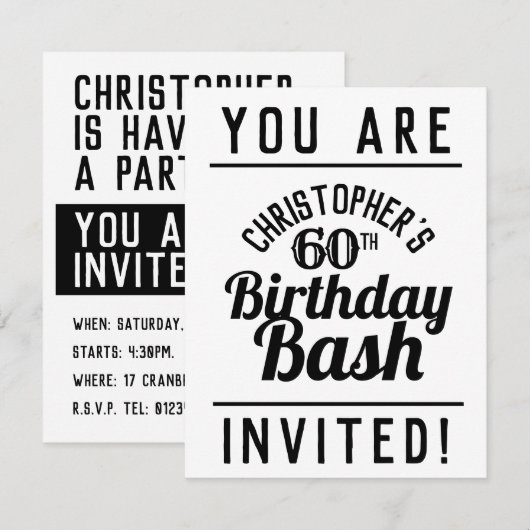 60. Geburtstagsparty Einladung (Vorne/Hinten)