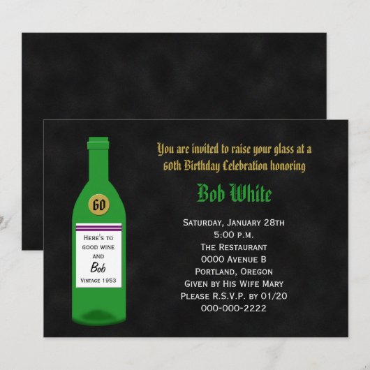 60. Geburtstagsparty Einladung Chalkboard (Vorne/Hinten)
